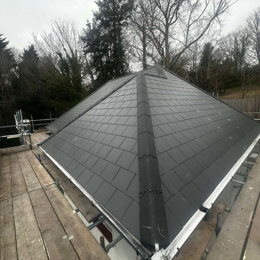 Slate roof seen from the scaffold