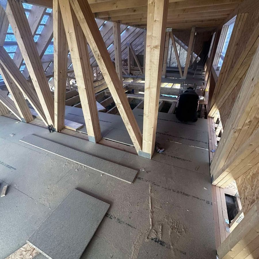 New timber roof trusses inside a roof